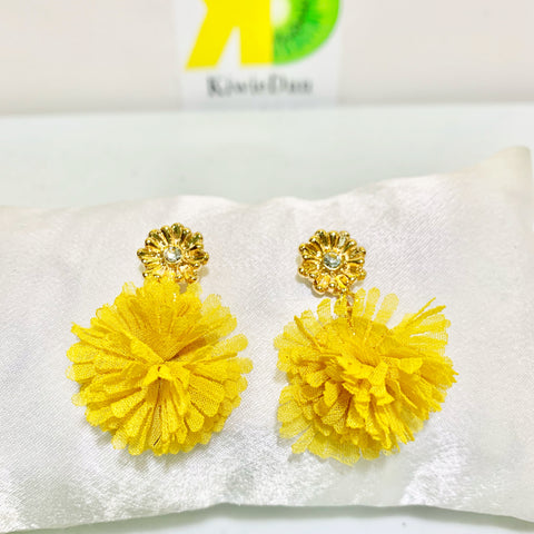 Yellow Fluff Ball Earrings