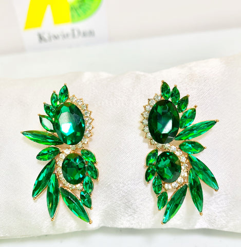 Green Swoosh Rhinestone Earrings