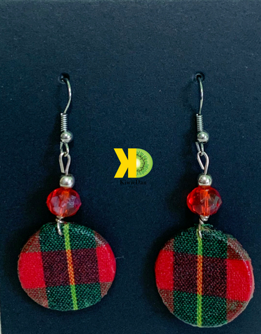 Small Madras Earring with Red