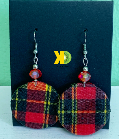Large Madras Earring with Red