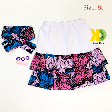 White/Pink flora Layered Skirt 2pc Set