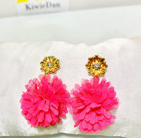 Pink Fluff Ball Earrings