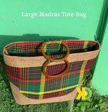 Large Madras Tote Bag with Brown