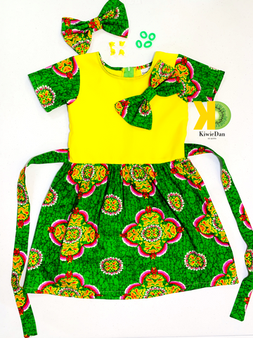 Girl Green Luck / Yellow Dress 2pcs Set
