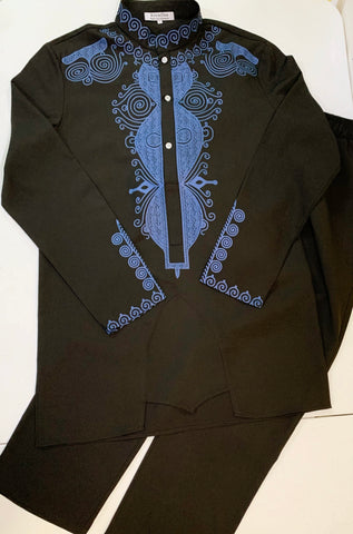 Black/Blue african male suit