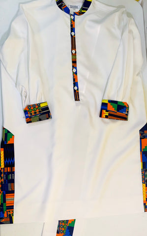 White/Blue Kente african male suit