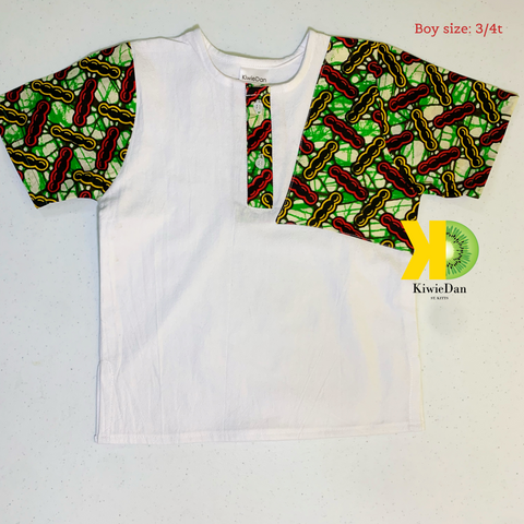 Boy White/Green Beans African Dashiki Shirt