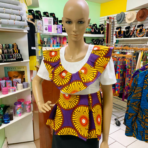 White Blouse with Yellow Star African Print Apro