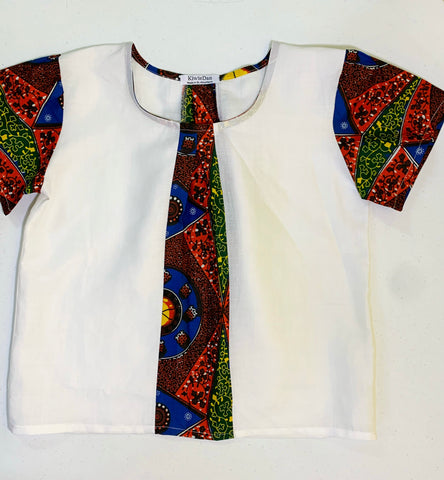 White Linen Blouse with Brown African Centre