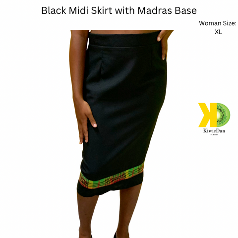 Black Midi Skirt with Madras Base