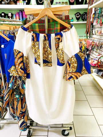 White Stretch with Blue African Dress