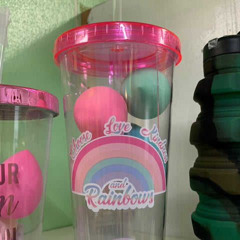 Tumbler with Beauty Sponges - Choose love, Kindness and Rainbows