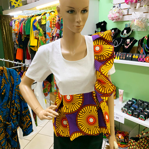 White Blouse with Yellow Star African Print
