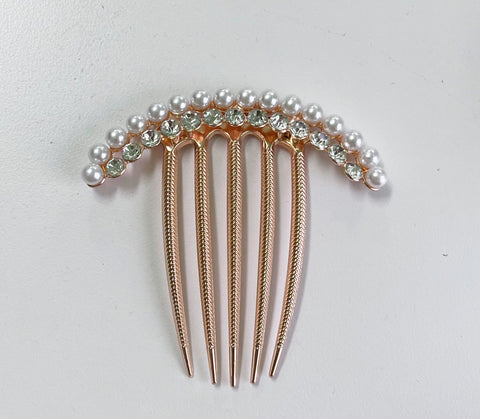 White Pearl Chrystal Gold Hair Comb