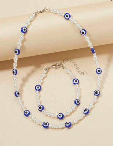 Evil Eye Pearls Necklace Set