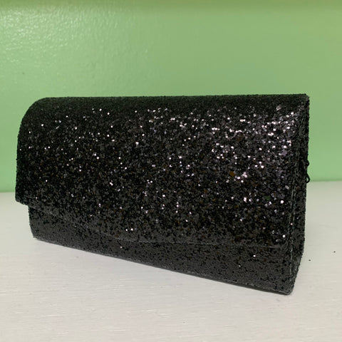 Black glitter envelope clutch