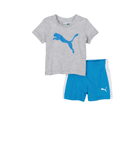 Boy Grey Puma Tee with Blue Shorts