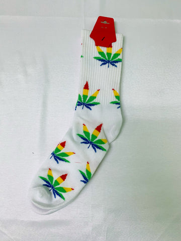 White Colorful Weed Socks