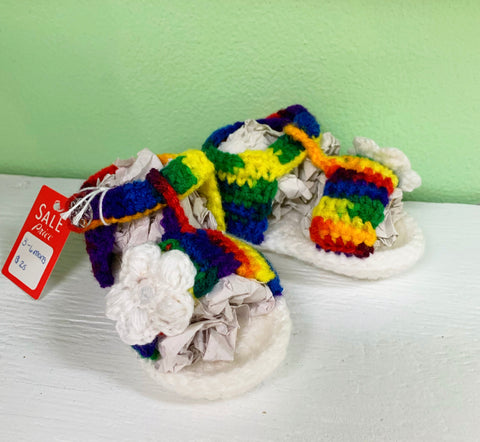 Rainbow Crochet Baby Sandals with White Rose